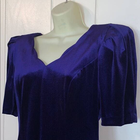 Vtg 80s/90s blue velvet  bow on back party dress - Picture 4 of 7